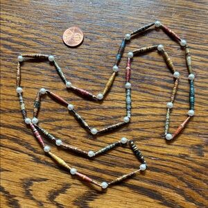 Multicolor Paper and White Beaded Necklace